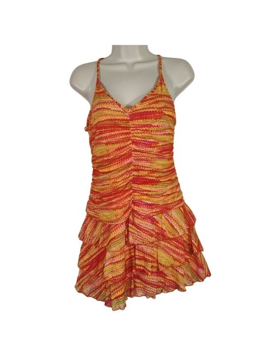 wild fable Dresses & Skirts - Wild Fable Orange Yellow Layered Tiered Mini Dress Women Size M Sleeveless NEW